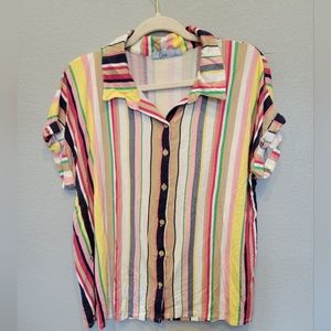 Cure Short Sleeve Collared Button Up Blouse